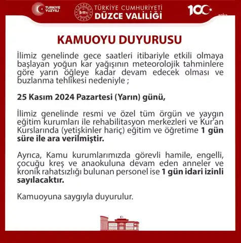 Yoğun Kar Yağışı: Okullar 1 Gün Tatil!